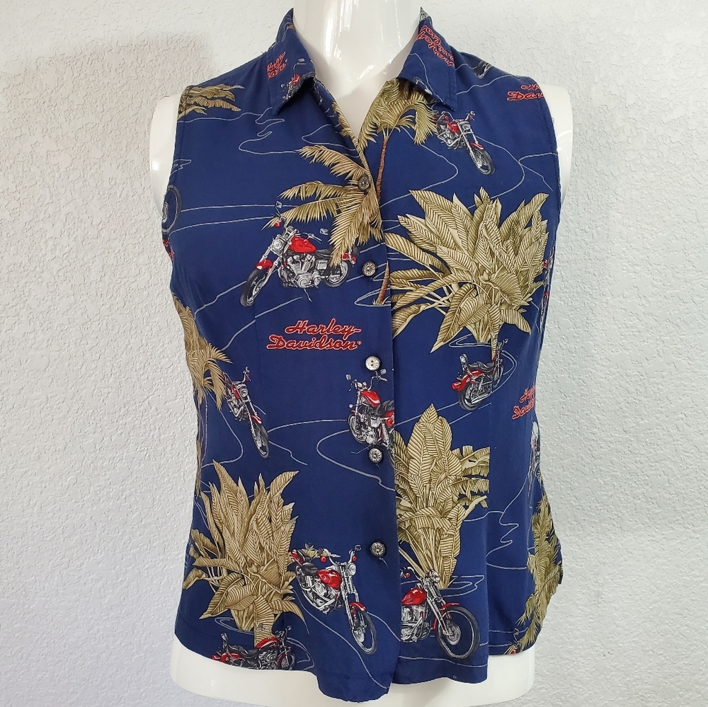 Chemise Hawaiienne Vintage Harley-Davidson - Fermeture Boutons - Taille L - Occasion Très Bon État
